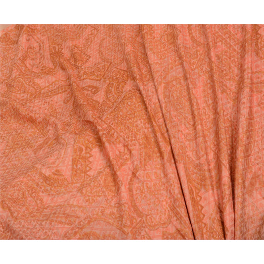 Sanskriti Vintage Sarees Indian Pastel-Red Pure Silk Printed Sari Craft Sustainable Fabric