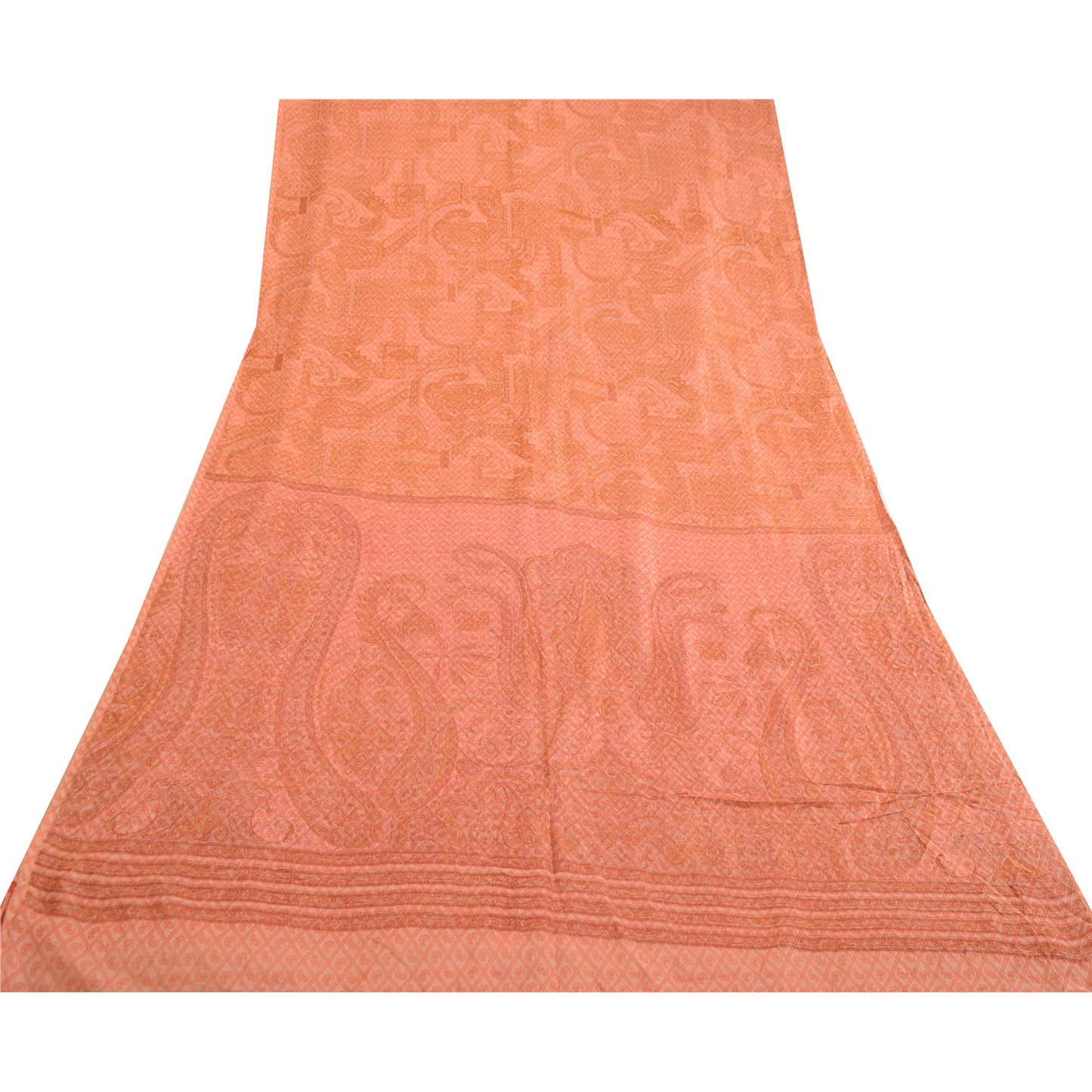 Sanskriti Vintage Sarees Indian Pastel-Red Pure Silk Printed Sari Craft Sustainable Fabric