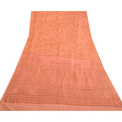 Sanskriti Vintage Sarees Indian Pastel-Red Pure Silk Printed Sari Craft Sustainable Fabric