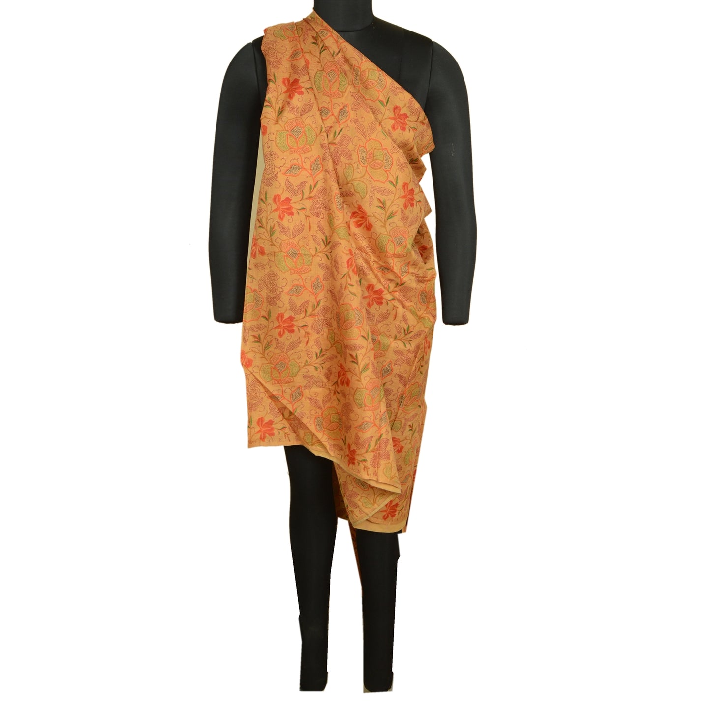 Sanskriti Vintage Sarees From India Saffron Pure Silk Printed Sari Craft Sustainable Fabric