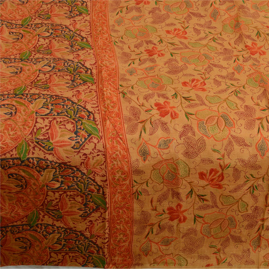 Sanskriti Vintage Sarees From India Saffron Pure Silk Printed Sari Craft Sustainable Fabric