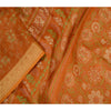 Sanskriti Vintage Sarees Brown Pure Silk Printed Sari Woven Border Craft Sustainable Fabric