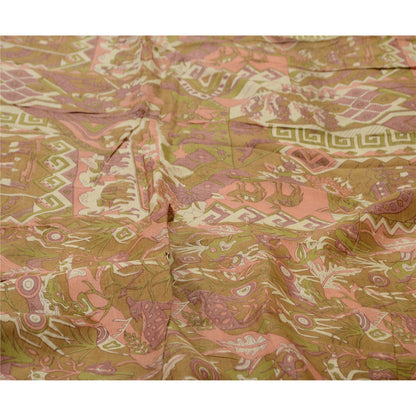 Sanskriti Vintage Sarees Green Pure Silk Human Animal Printed Sari Craft Sustainable Fabric
