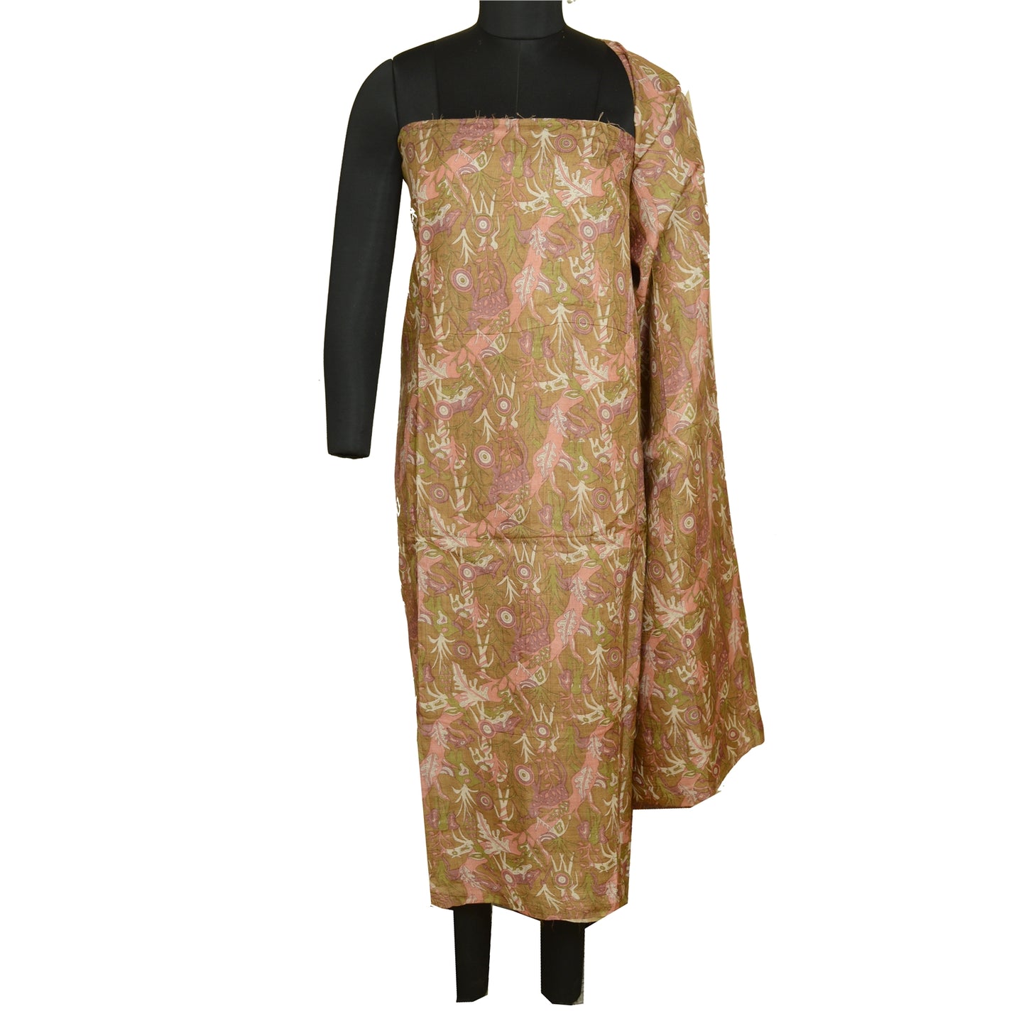 Sanskriti Vintage Sarees Green Pure Silk Human Animal Printed Sari Craft Sustainable Fabric