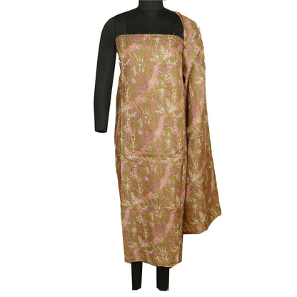 Sanskriti Vintage Sarees Green Pure Silk Human Animal Printed Sari Craft Sustainable Fabric