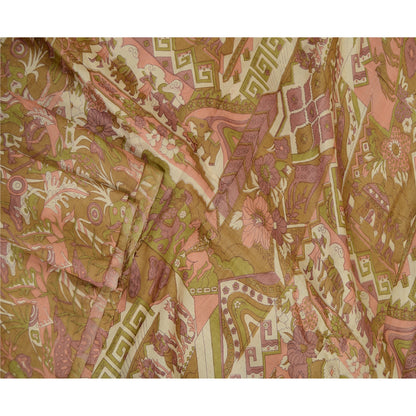 Sanskriti Vintage Sarees Green Pure Silk Human Animal Printed Sari Craft Sustainable Fabric