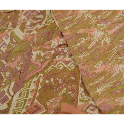 Sanskriti Vintage Sarees Green Pure Silk Human Animal Printed Sari Craft Sustainable Fabric