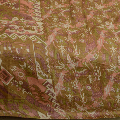 Sanskriti Vintage Sarees Green Pure Silk Human Animal Printed Sari Craft Sustainable Fabric