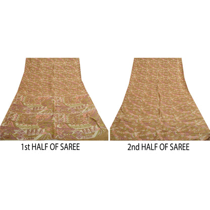 Sanskriti Vintage Sarees Green Pure Silk Human Animal Printed Sari Craft Sustainable Fabric