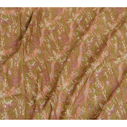 Sanskriti Vintage Sarees Green Pure Silk Human Animal Printed Sari Craft Sustainable Fabric