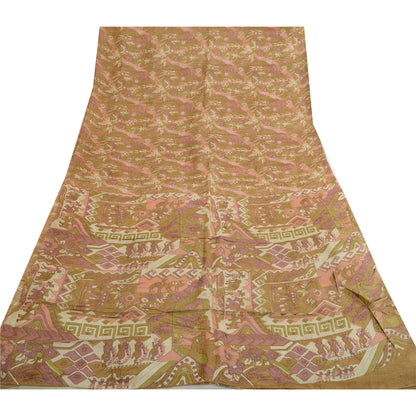 Sanskriti Vintage Sarees Green Pure Silk Human Animal Printed Sari Craft Sustainable Fabric