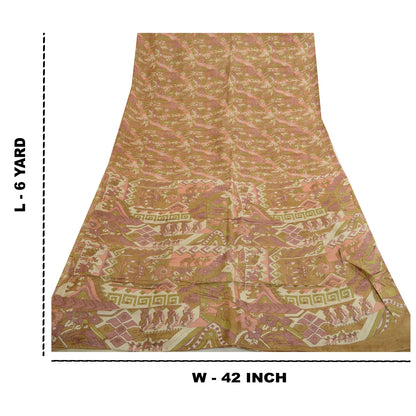 Sanskriti Vintage Sarees Green Pure Silk Human Animal Printed Sari Craft Sustainable Fabric