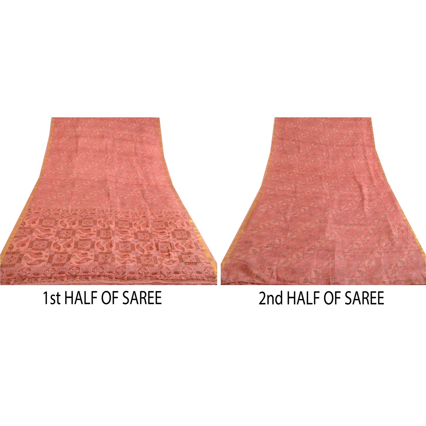 Sanskriti Vintage Sarees Pink Zari Border Ren Silke Trykt Sari Håndværk Bæredygtigt Stoff