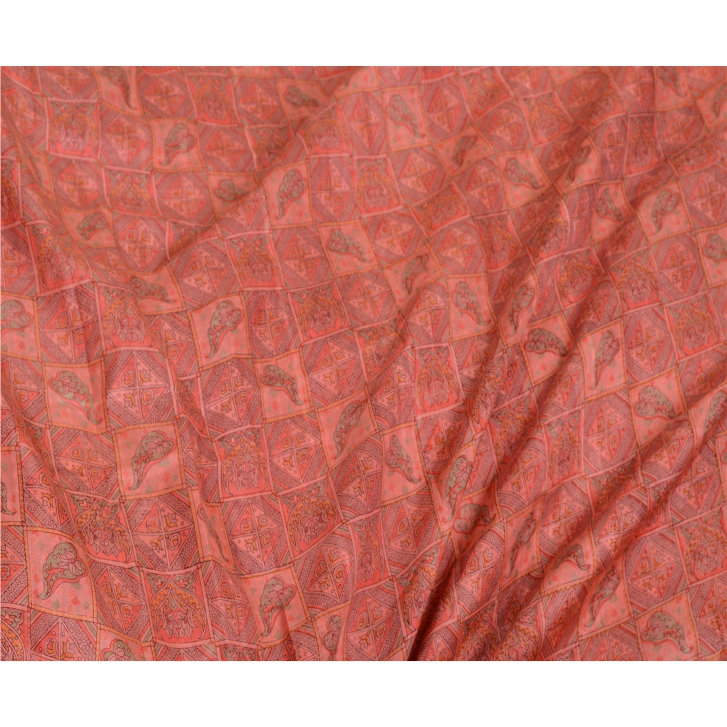Sanskriti Vintage Sarees Pink Zari Border Ren Silke Trykt Sari Håndværk Bæredygtigt Stoff