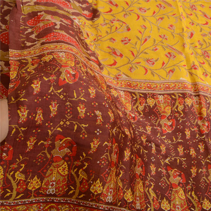 Sanskriti Vintage Sarees Yellow/Brown Women Printed Pure Silk Sari Craft Sustainable Fabric
