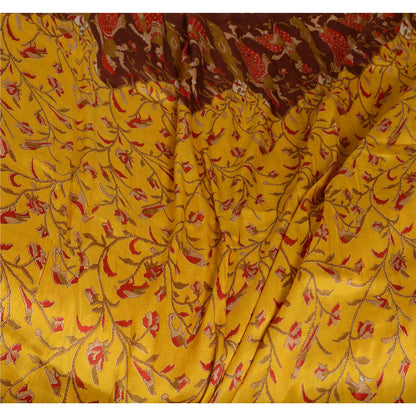 Sanskriti Vintage Sarees Yellow/Brown Women Printed Pure Silk Sari Craft Sustainable Fabric