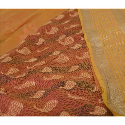 Sanskriti Vintage Sarees Multi Zari Brocade Printed Pure Silk Sari Craft Sustainable Fabric