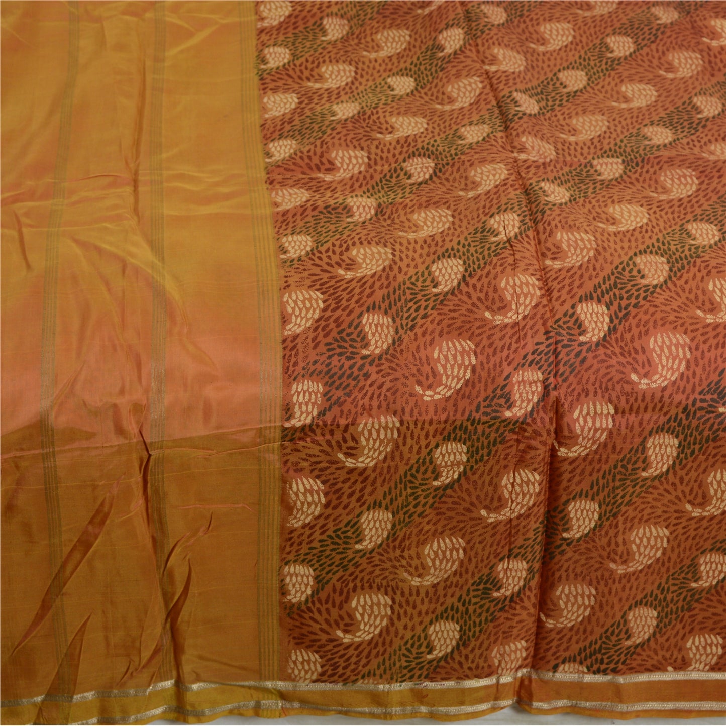 Sanskriti Vintage Sarees Multi Zari Brocade Printed Pure Silk Sari Craft Sustainable Fabric