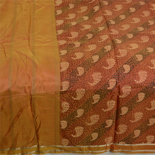 Sanskriti Vintage Sarees Multi Zari Brocade Printed Pure Silk Sari Craft Sustainable Fabric