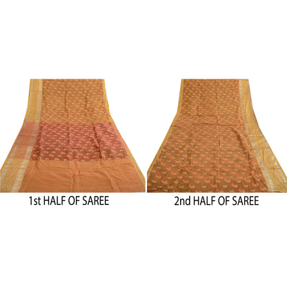 Sanskriti Vintage Sarees Multi Zari Brocade Printed Pure Silk Sari Craft Sustainable Fabric
