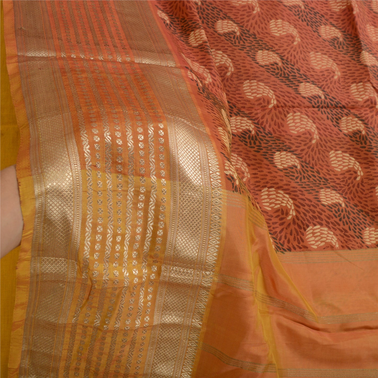 Sanskriti Vintage Sarees Multi Zari Brocade Printed Pure Silk Sari Craft Sustainable Fabric