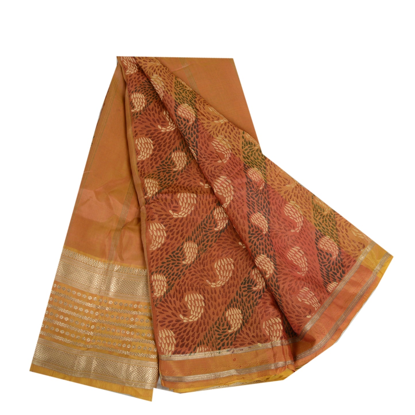 Sanskriti Vintage Sarees Multi Zari Brocade Printed Pure Silk Sari Craft Sustainable Fabric