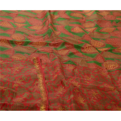 Sanskriti Vintage Sarees Red Zari Border Pure Silk Printed Sari Craft Sustainable Fabric