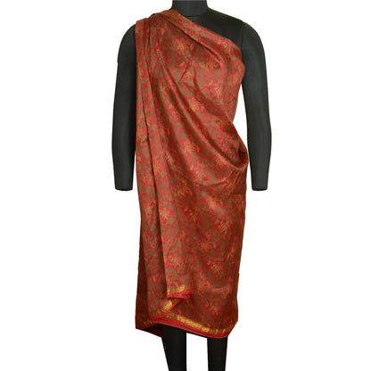 Sanskriti Vintage Sarees Red Zari Border Pure Silk Printed Sari Craft Sustainable Fabric