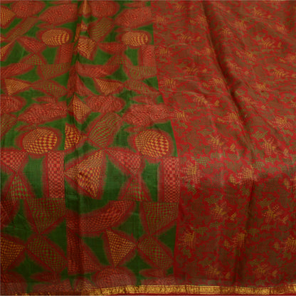 Sanskriti Vintage Sarees Red Zari Border Pure Silk Printed Sari Craft Sustainable Fabric