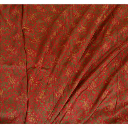 Sanskriti Vintage Sarees Red Zari Border Pure Silk Printed Sari Craft Sustainable Fabric