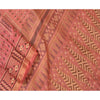 Sanskriti Vintage Sarees Cremefarvet/Pink Zari Kant Ren Silke Trykt Sari Bæredygtigt Stof