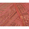 Sanskriti Vintage Sarees Cremefarvet/Pink Zari Kant Ren Silke Trykt Sari Bæredygtigt Stof