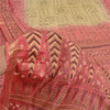 Sanskriti Vintage Sarees Cremefarvet/Pink Zari Kant Ren Silke Trykt Sari Bæredygtigt Stof