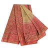 Sanskriti Vintage Sarees Cremefarvet/Pink Zari Kant Ren Silke Trykt Sari Bæredygtigt Stof