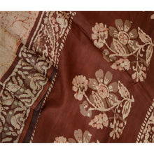 Load image into Gallery viewer, Sanskriti Vintage Sarees Cream/Brown Batik Printed Pure Silk Sari Craft Fabric
