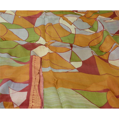 Sanskriti Vintage Sarees Indian Green Pure Silk Printed Sari 5 YD Craft Sustainable Fabric