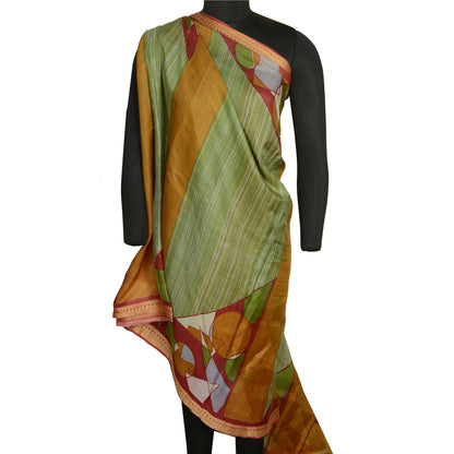 Sanskriti Vintage Sarees Indian Green Pure Silk Printed Sari 5 YD Craft Sustainable Fabric