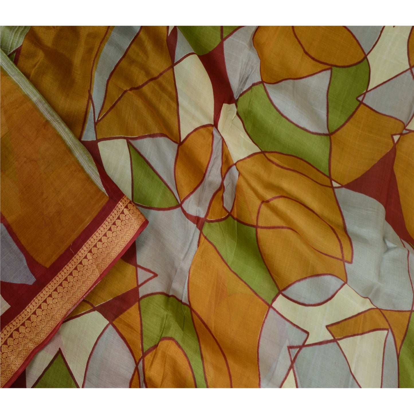 Sanskriti Vintage Sarees Indian Green Pure Silk Printed Sari 5 YD Craft Sustainable Fabric