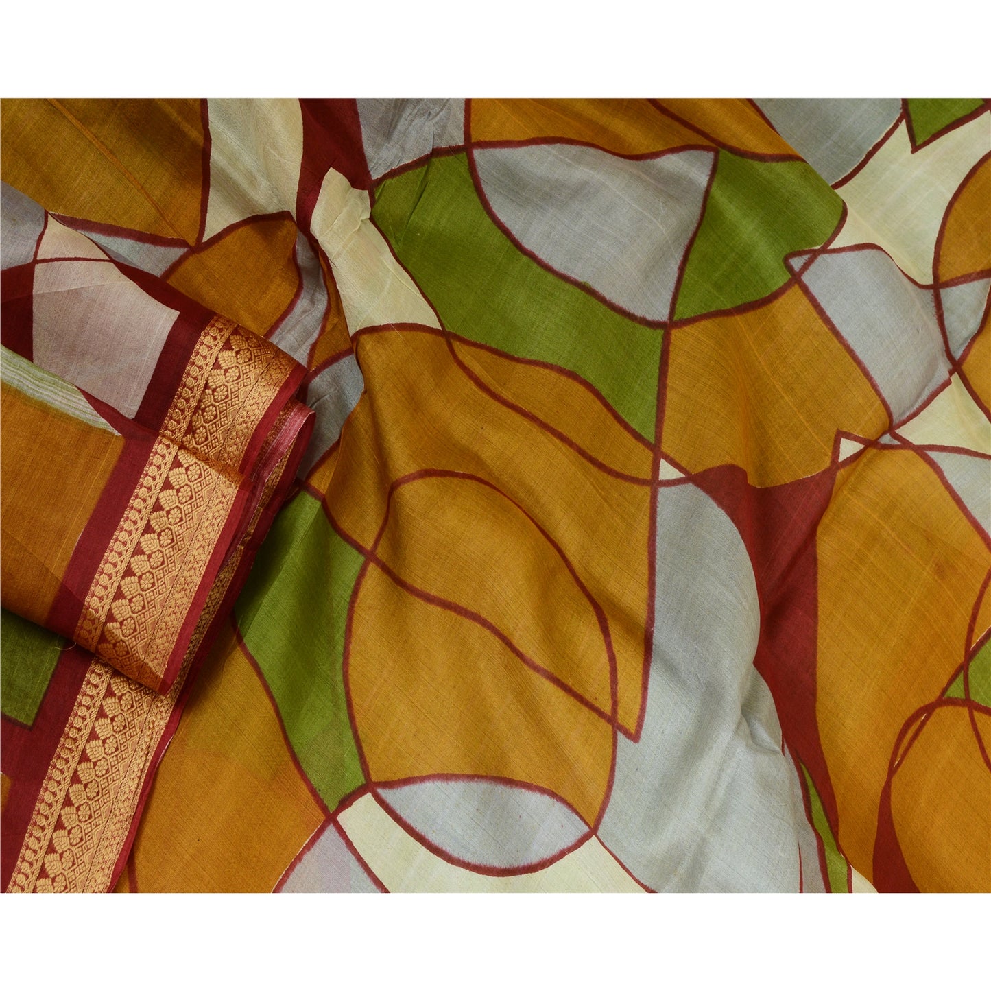 Sanskriti Vintage Sarees Indian Green Pure Silk Printed Sari 5 YD Craft Sustainable Fabric