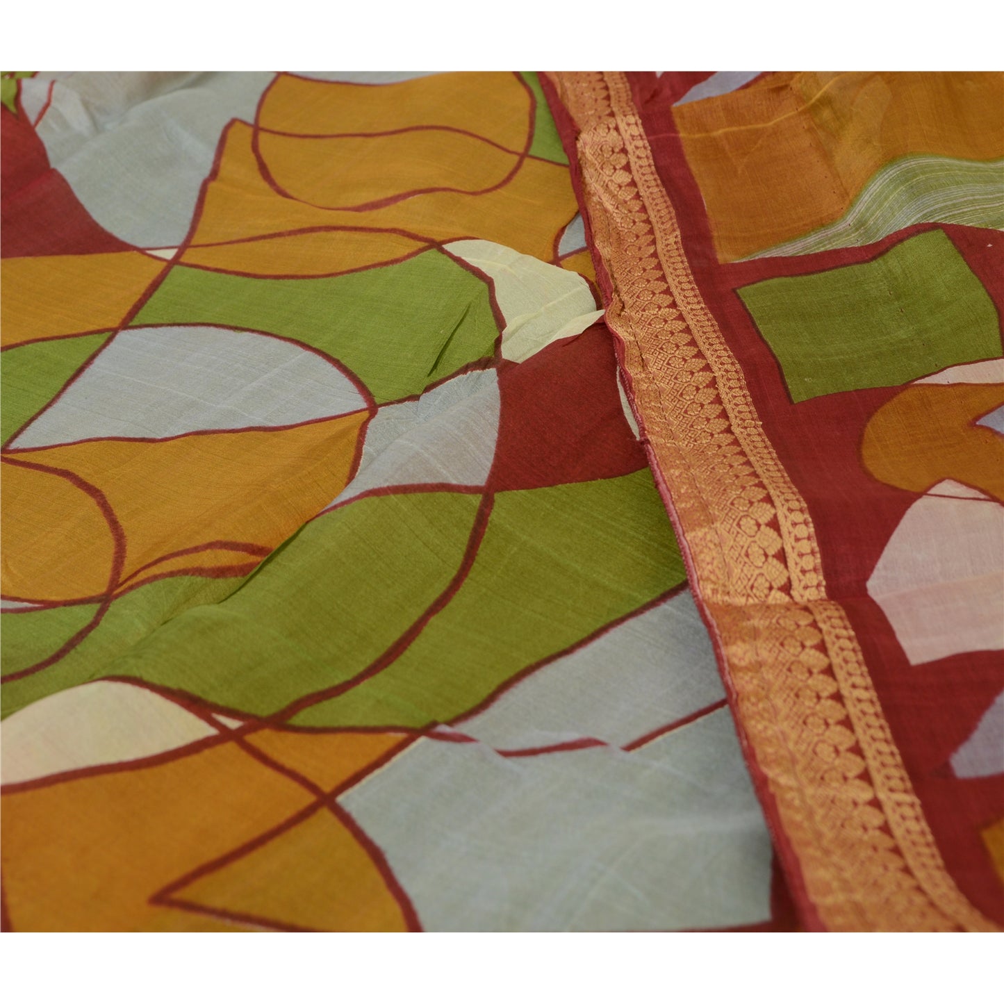 Sanskriti Vintage Sarees Indian Green Pure Silk Printed Sari 5 YD Craft Sustainable Fabric