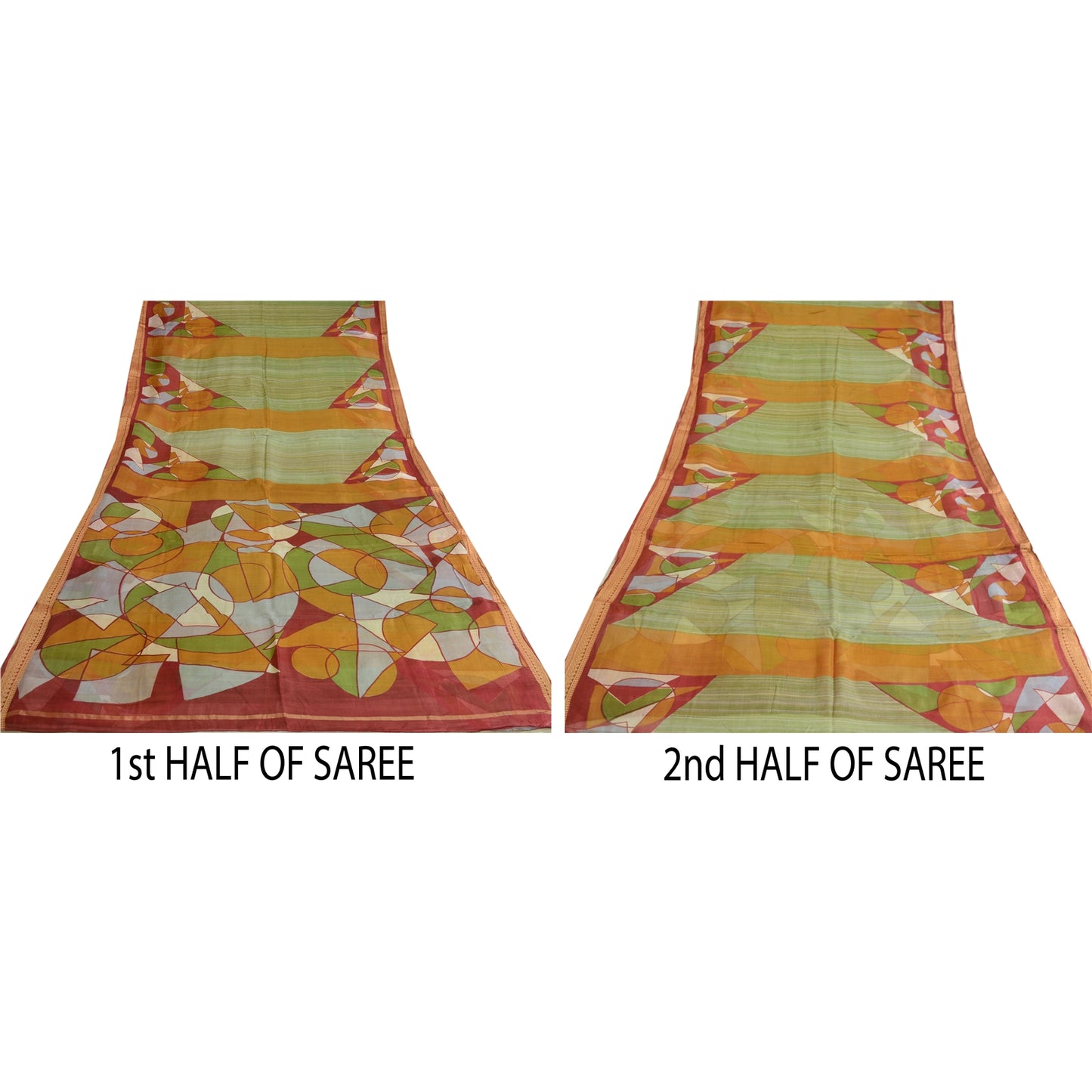 Sanskriti Vintage Sarees Indian Green Pure Silk Printed Sari 5 YD Craft Sustainable Fabric