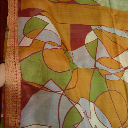 Sanskriti Vintage Sarees Indian Green Pure Silk Printed Sari 5 YD Craft Sustainable Fabric