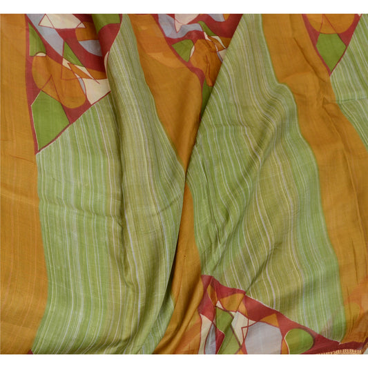 Sanskriti Vintage Sarees Indian Green Pure Silk Printed Sari 5 YD Craft Sustainable Fabric