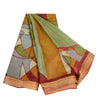 Sanskriti Vintage Sarees Indian Green Pure Silk Printed Sari 5 YD Craft Sustainable Fabric