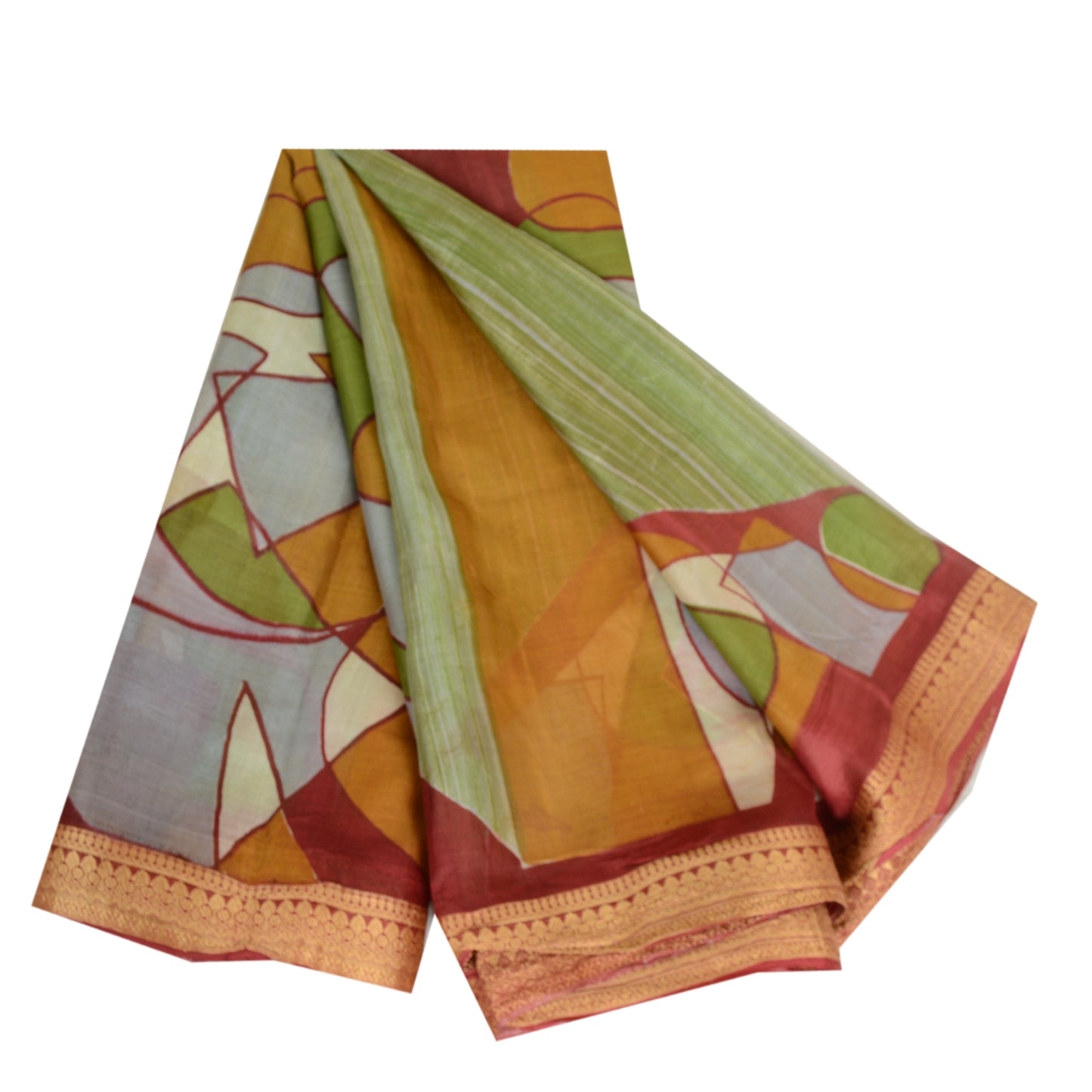 Sanskriti Vintage Sarees Indian Green Pure Silk Printed Sari 5 YD Craft Sustainable Fabric