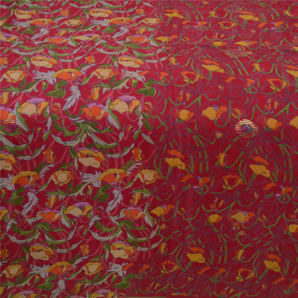 Sanskriti Vintage Sarees Indian Purple Pure Silk Printed Sari 5 YD Craft Sustainable Fabric