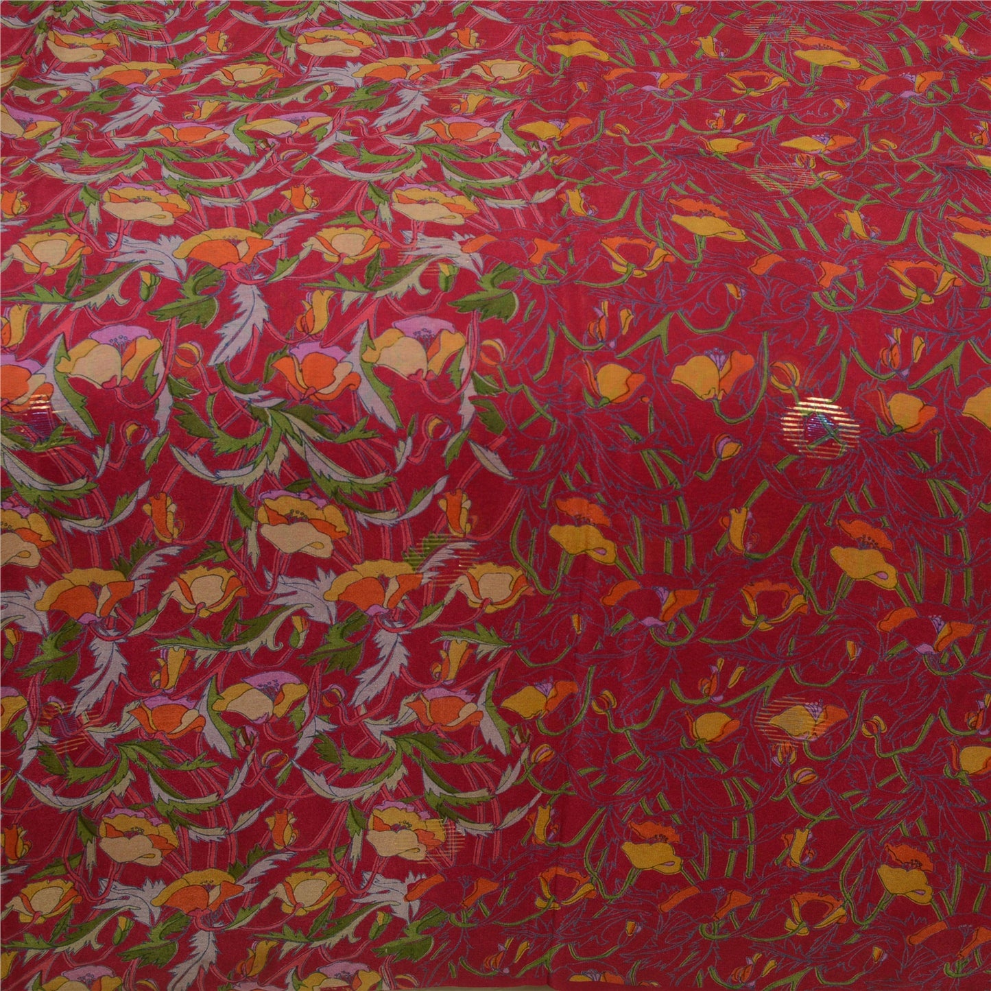 Sanskriti Vintage Sarees Indian Purple Pure Silk Printed Sari 5 YD Craft Sustainable Fabric