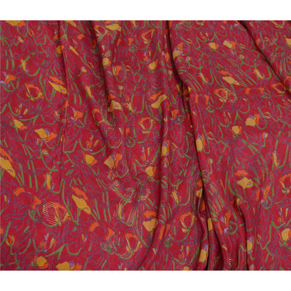 Sanskriti Vintage Sarees Indian Purple Pure Silk Printed Sari 5 YD Craft Sustainable Fabric