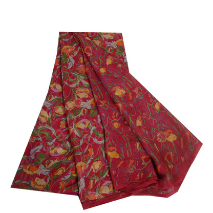 Sanskriti Vintage Sarees Indian Purple Pure Silk Printed Sari 5 YD Craft Sustainable Fabric