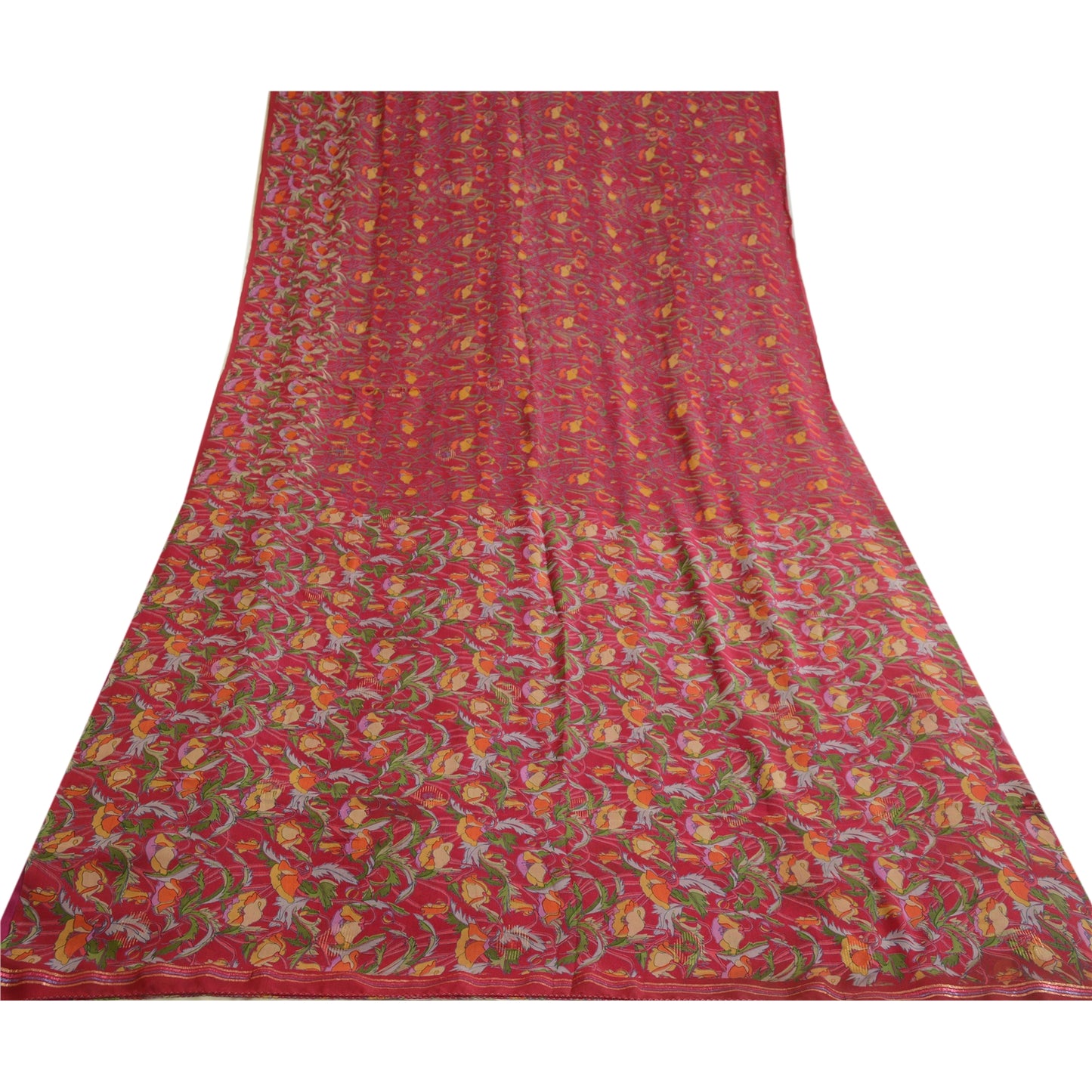 Sanskriti Vintage Sarees Indian Purple Pure Silk Printed Sari 5 YD Craft Sustainable Fabric